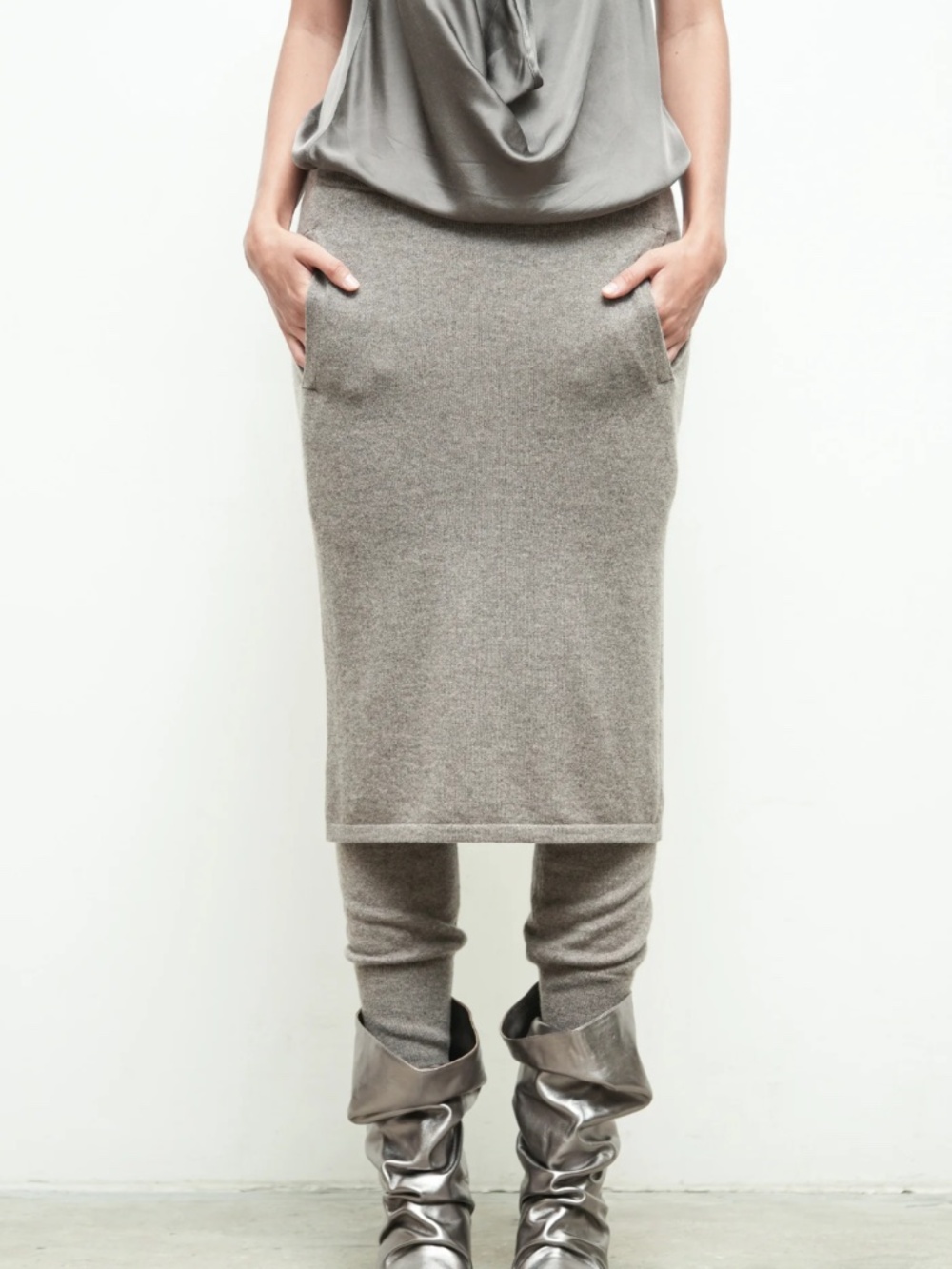 Nicholas K Dekker Skirt Pant 100% Cashmere Knit Vapor Gray Womens XXS